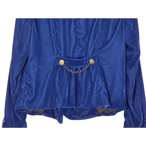 Vintage Cache Blue Velvet Military Style Blazer Jacket S M - Picture 8 of 8